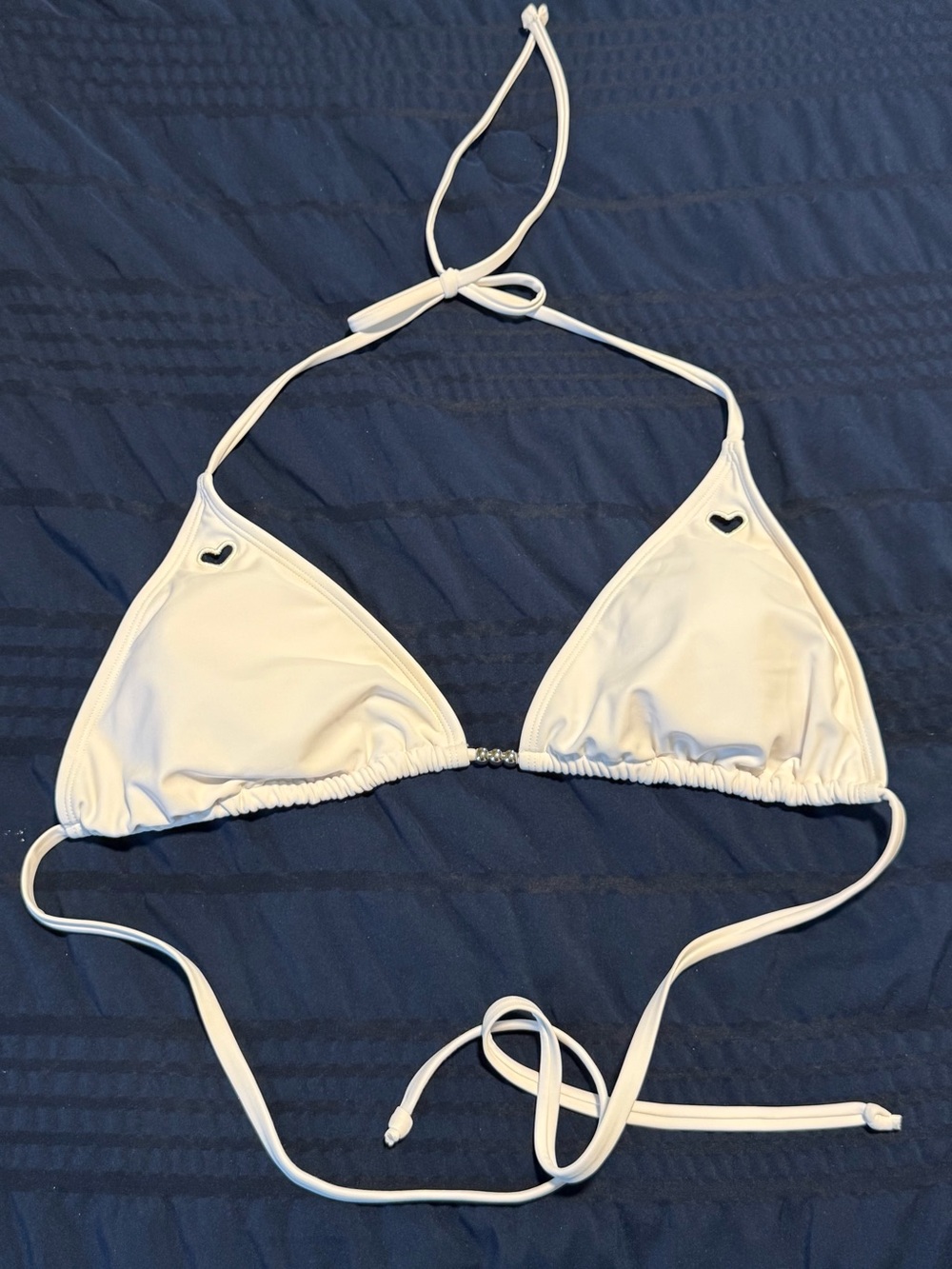 White Triangle Bikini Top with Heart Cutouts - New - Size XL